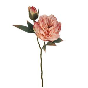 Peach Coral Faux Peony Stem 18 Inch Wedding Artificial Silk Flower Cream Center